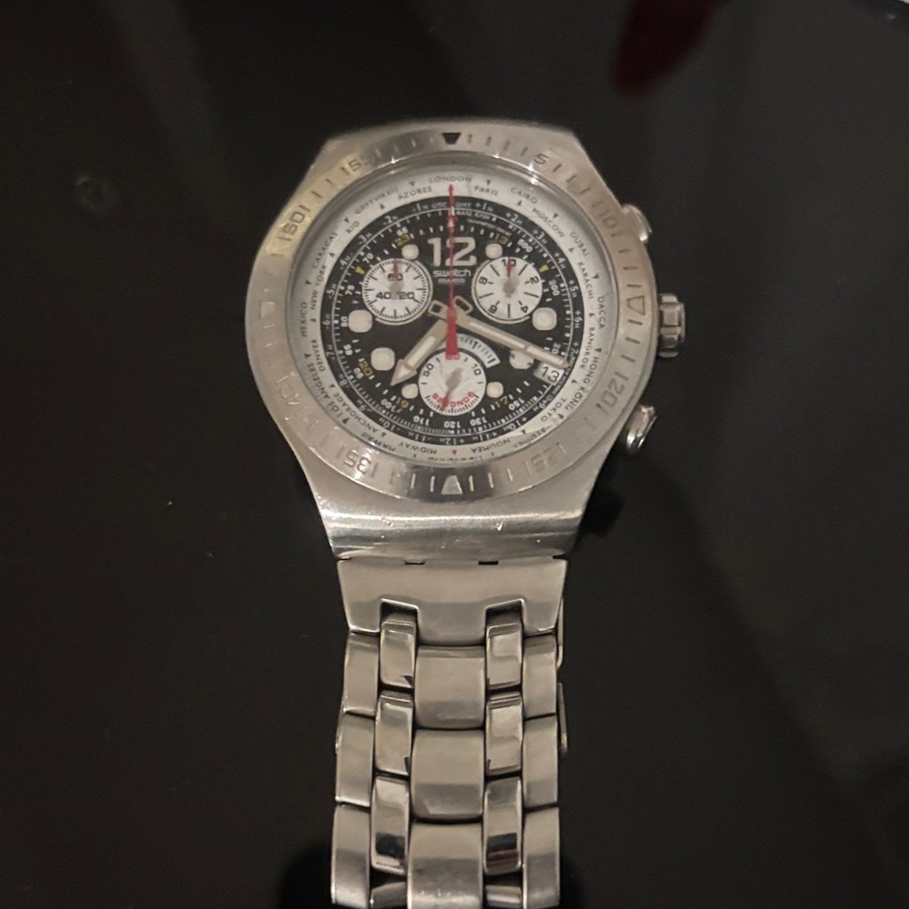 Stainless Steel Chronograph Watch with Black Dial